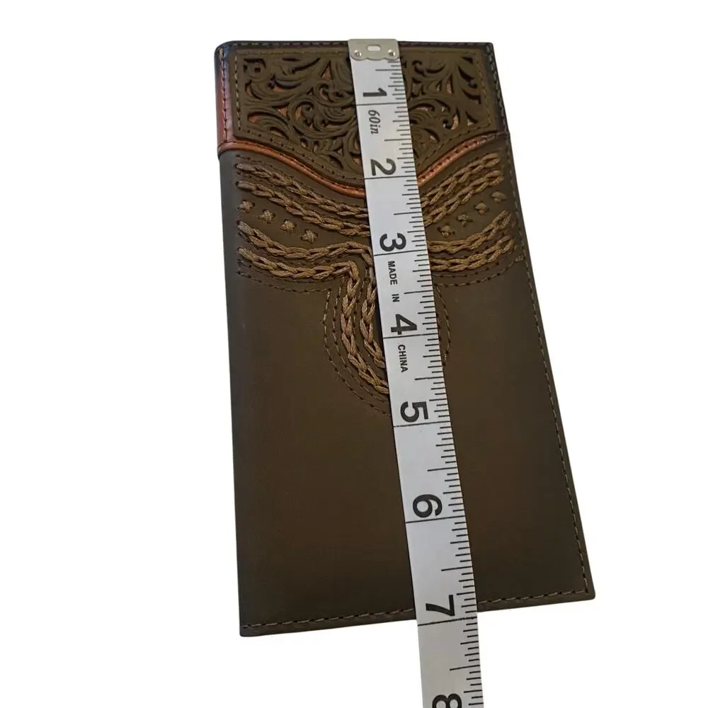 NWT Men’s Justin Russet Inlay Rodeo Genuine Leather Brown Western RFID Wallet